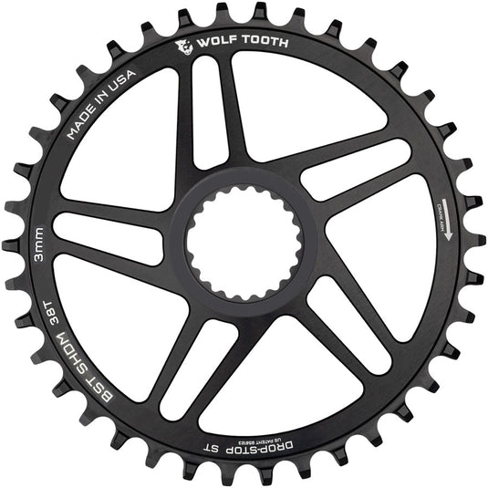 Wolf Tooth Direct Mount Chainring - 38t Shimano DM For Boost Cranks 3mm Offset Drop-Stop ST Requires 12-Speed HG+ Chain BLK