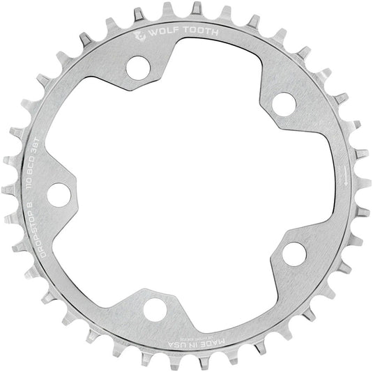 Wolf Tooth 110 BCD Cyclocross Road Chainring - 38t 110 BCD 5-Bolt Drop-Stop B Raw Silver
